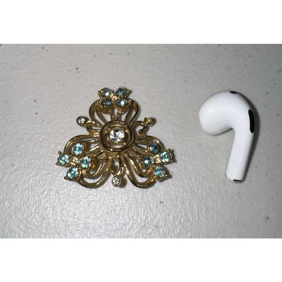 Brooch / Clover / Shamrock / Celtic / Gold Tone with Rhinestones / EUC / vintage - Picture 3 of 3